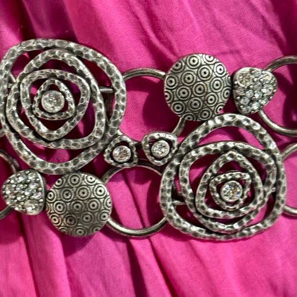 Silver Metal Boho Belt‎ Lobster Claw Clasp 39" Rhinestones Bohemian - Picture 6 of 11